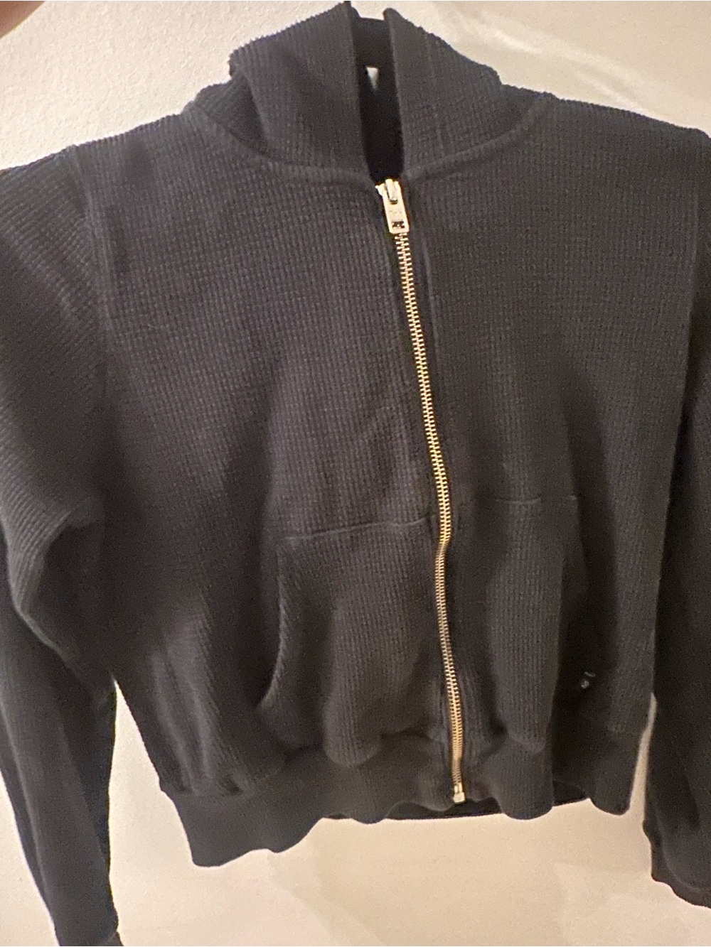 TNA Waffle Knit Zip-Front Hoodie Jacket - Black